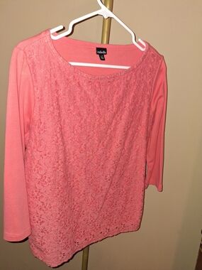 Rafaella Coral Lace Front Long-Sleeve Top